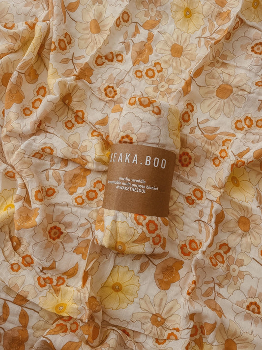 Organic Bamboo Cotton Baby Swaddle/Wrap - Poppy