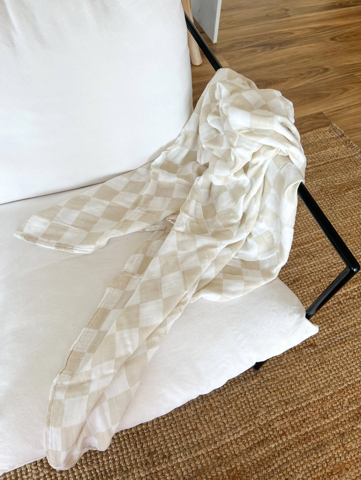 Organic Bamboo Cotton Baby Swaddle/Wrap - Nude Tillie Check