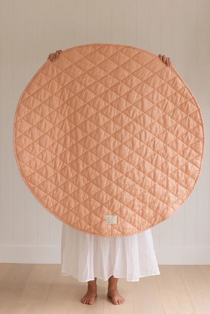 Linen Play Mat - Coral and Natural Gingham