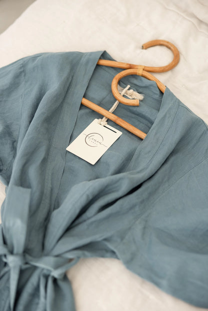 French Linen Robe - Denim Blue