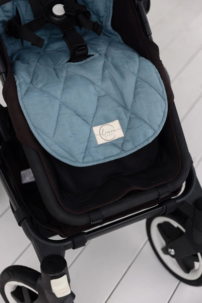 Linen Pram Liner - Dusty Denim Blue and Gingham