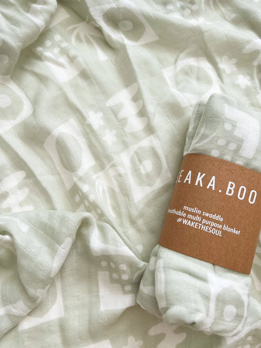 Organic Bamboo Cotton Baby Swaddle/Wrap - Green Zailie