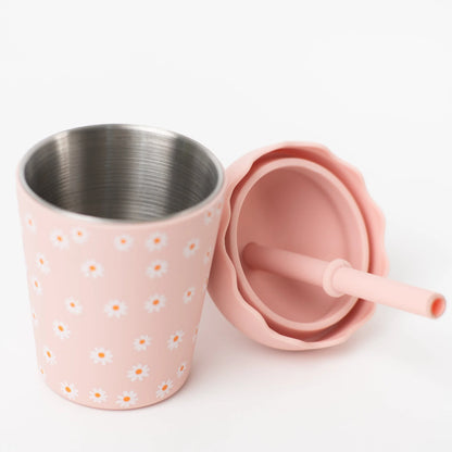 Smoothie Cup and Straw 200mls - Pink Daisy