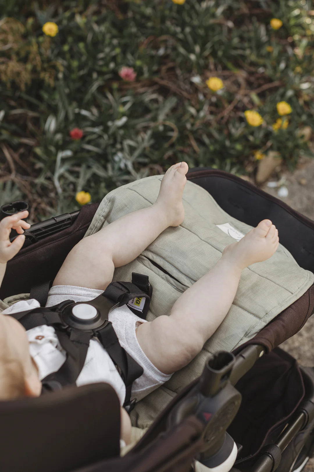 Linen Pram Liner - Soft Sage and Pinstripe