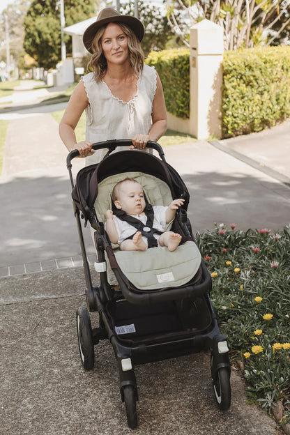 Linen Pram Liner - Soft Sage and Pinstripe