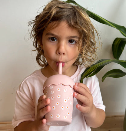 Smoothie Cup and Straw 200mls - Pink Daisy