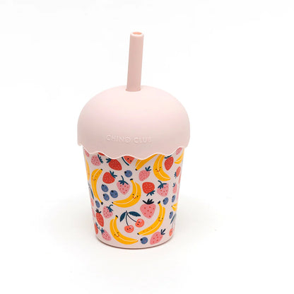 Smoothie Cup and Straw 200mls - Happy Fruits Pink