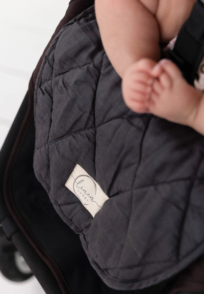 Linen Pram Liner - Dark Charcoal and Natural