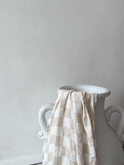 Organic Bamboo Cotton Baby Swaddle/Wrap - Nude Tillie Check