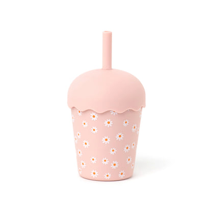 Smoothie Cup and Straw 200mls - Pink Daisy