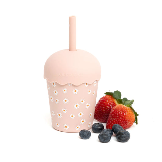 Smoothie Cup and Straw 200mls - Pink Daisy