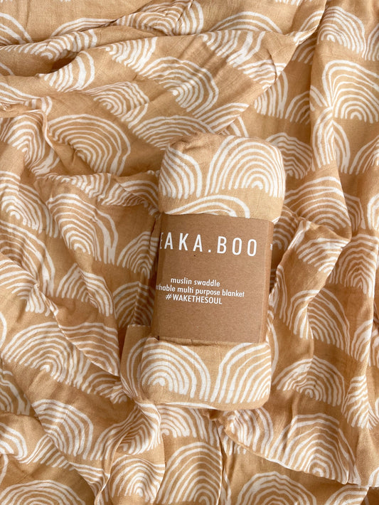 Organic Bamboo Cotton Baby Swaddle/Wrap - Toffee Rainbow