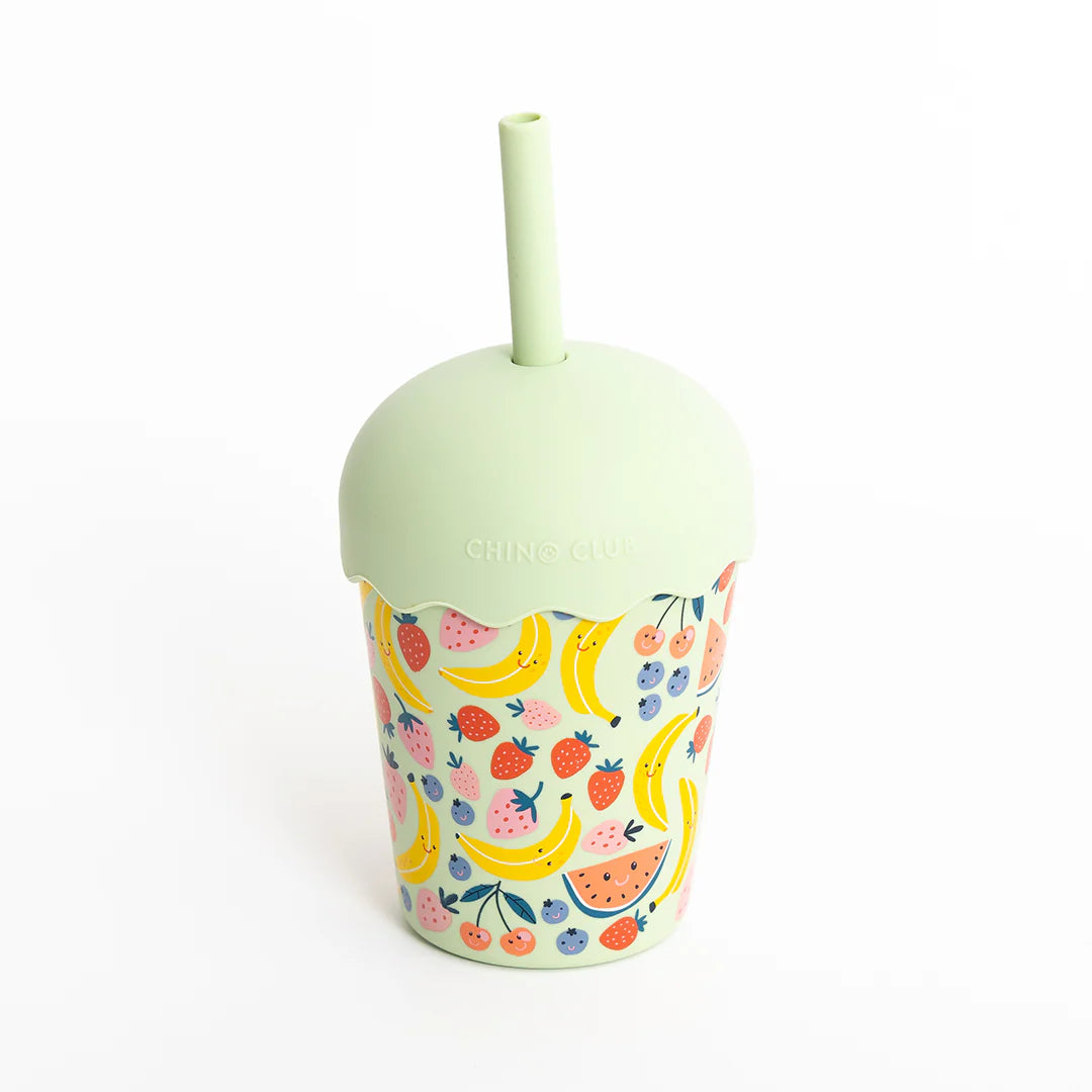 Smoothie Cup and Straw 200mls - Happy Fruits - Green