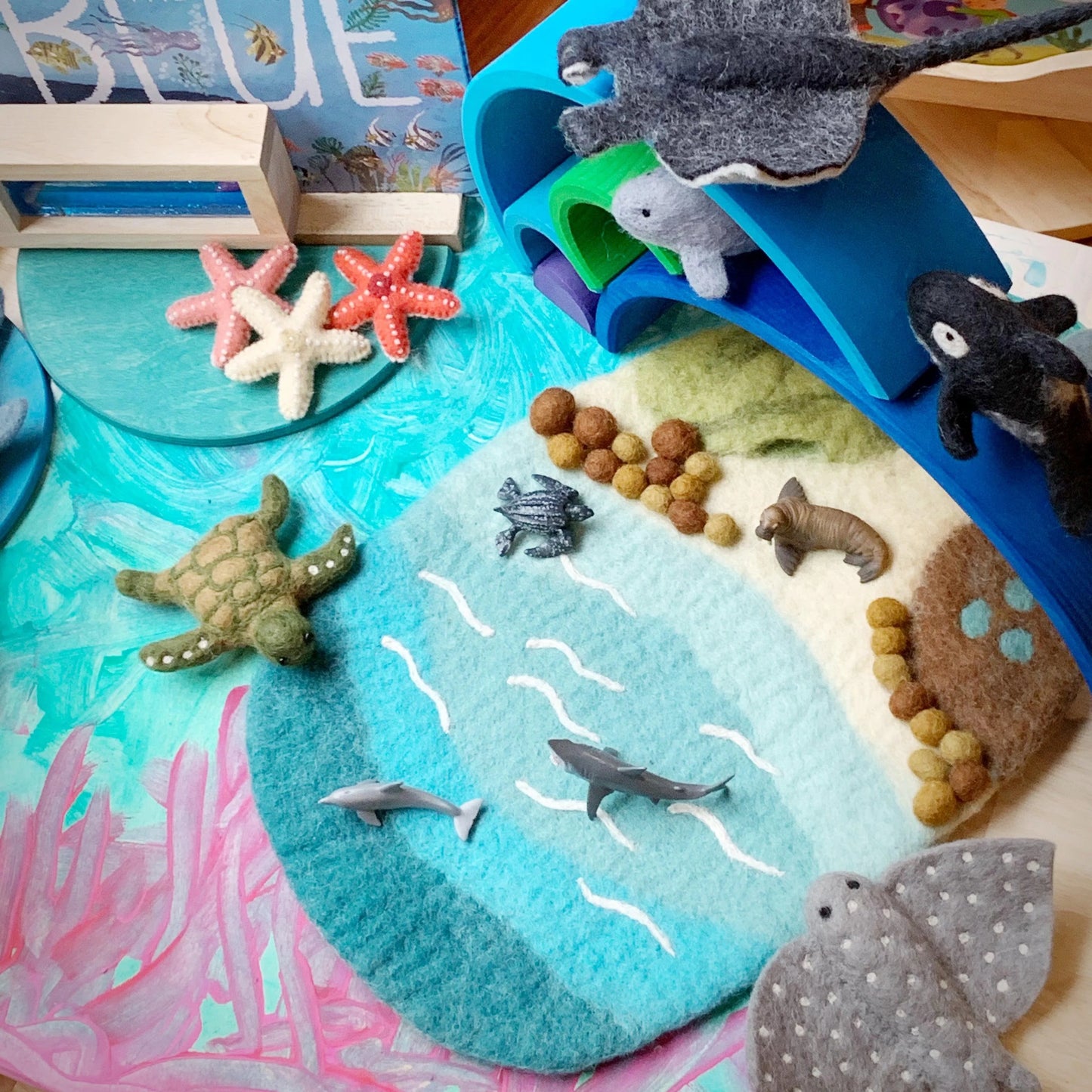 Small Sea, Beach and Rockpool Felt Play Mat Playscape