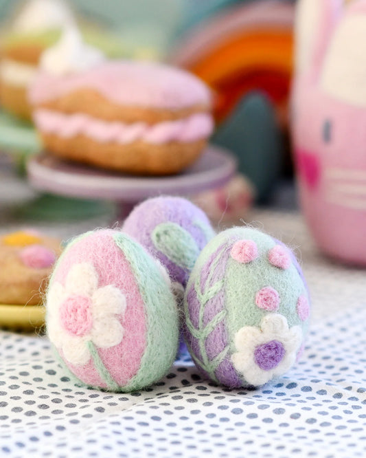 Felt Floral Eggs - Set of 3